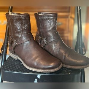 Frye Phillip Harness Brown Ankle Boots
